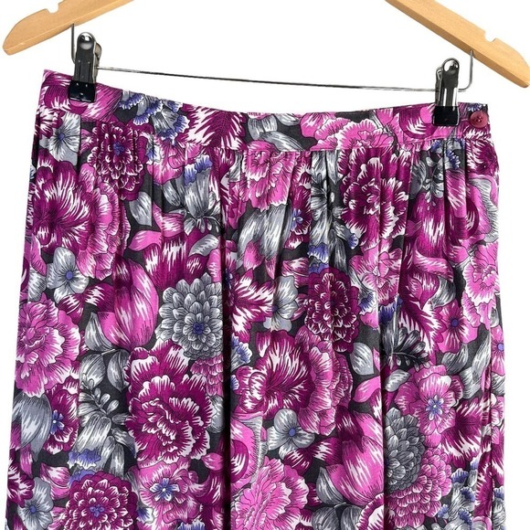 Vintage 80s Pink Floral Print A-Line Midi Skirt Folio Fire Islander, Size Medium - Picture 2 of 7